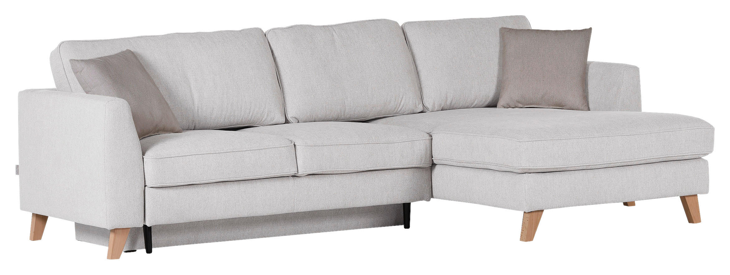 ECKSOFA Weiß Flachgewebe  - Beige/Buchefarben, Design, Holz/Textil (271/165cm) - Carryhome