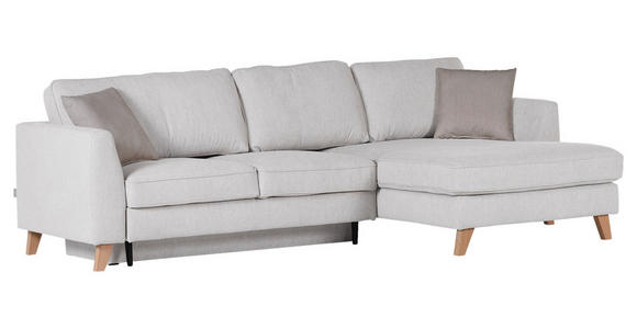 ECKSOFA Weiß Flachgewebe  - Beige/Buchefarben, Design, Holz/Textil (271/165cm) - Carryhome