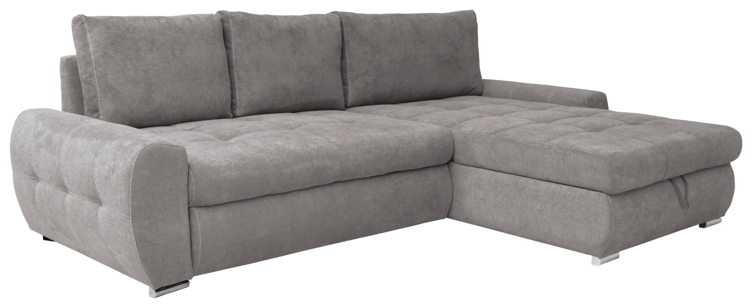 ECKSCHLAFSOFA Velours Fango  inkl. Bettkasten, Schlaffunktion  - Chromfarben/Fango, Design, Kunststoff/Textil (277/175cm) - Livetastic