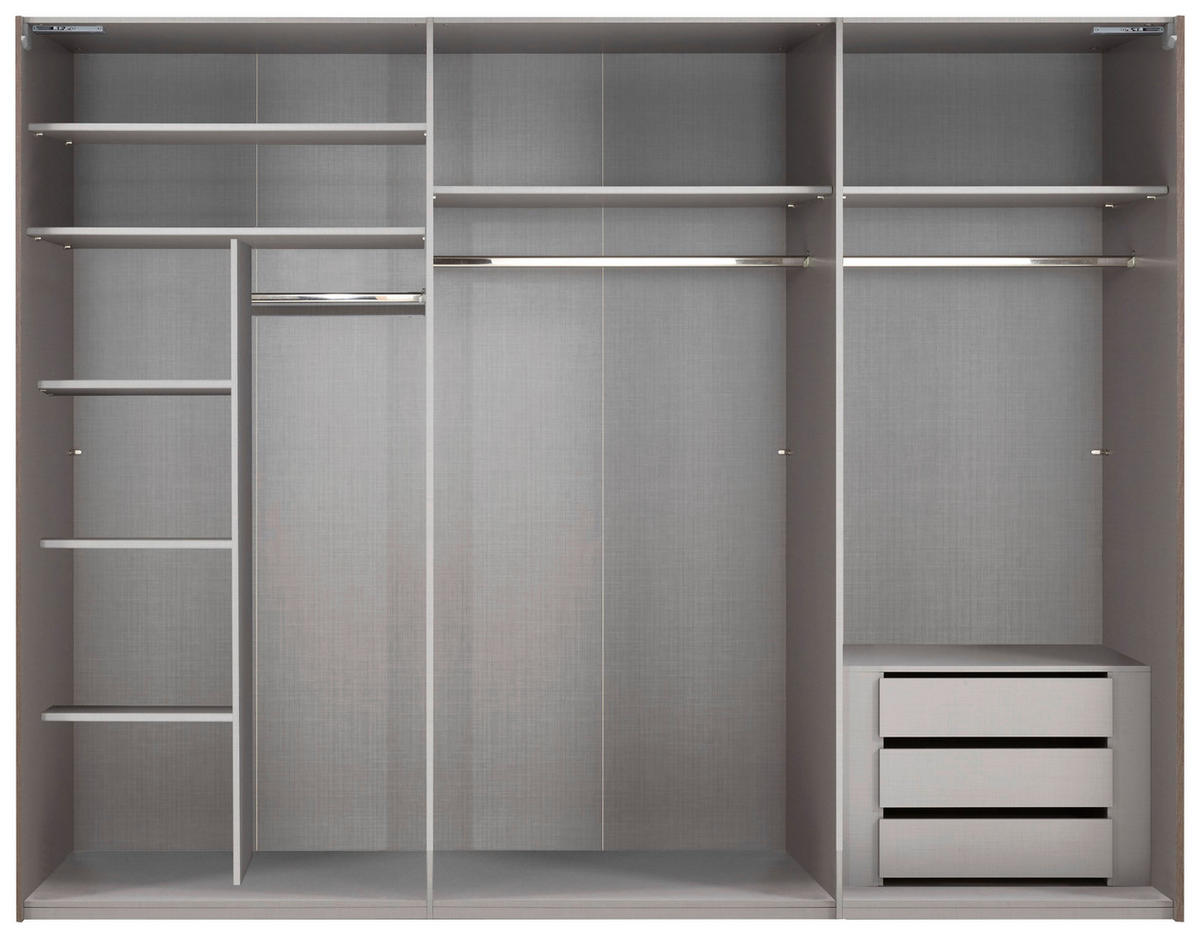 SCHWEBETÜRENSCHRANK 300/216/65 cm 3-türig Grau, Schwarz  - Schwarz/Grau, KONVENTIONELL, Glas/Holzwerkstoff (300/216/65cm) - Stylife