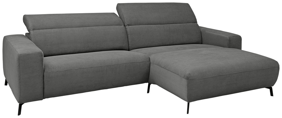 ECKSOFA in Feincord Anthrazit  - Anthrazit/Schwarz, Design, Textil/Metall (294/172-177cm) - Pure Home Lifestyle