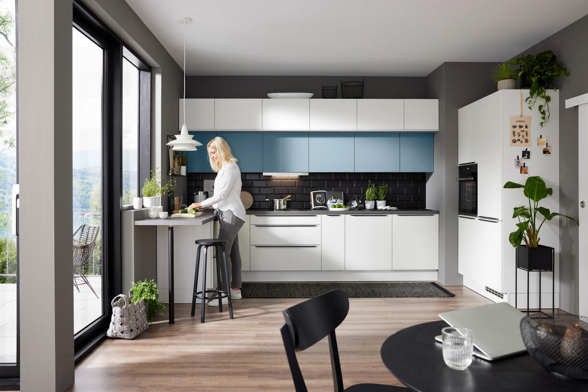 EINBAUKÜCHE UMANI  - Blau/Weiß, Design, Holzwerkstoff - Novel