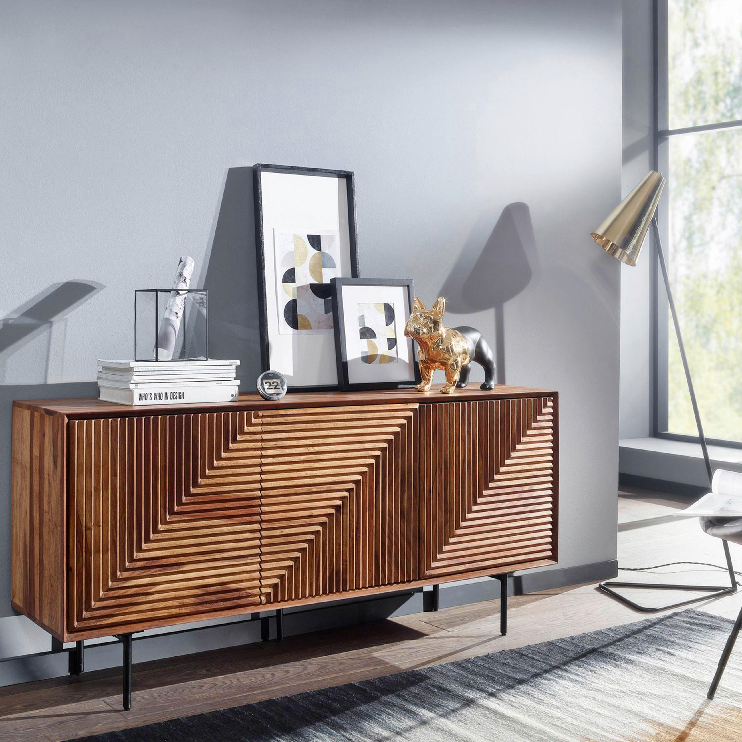 SIDEBOARD 148/72/40 cm  - Sheeshamfarben/Schwarz, Design, Holz/Metall (148/72/40cm) - MID.YOU