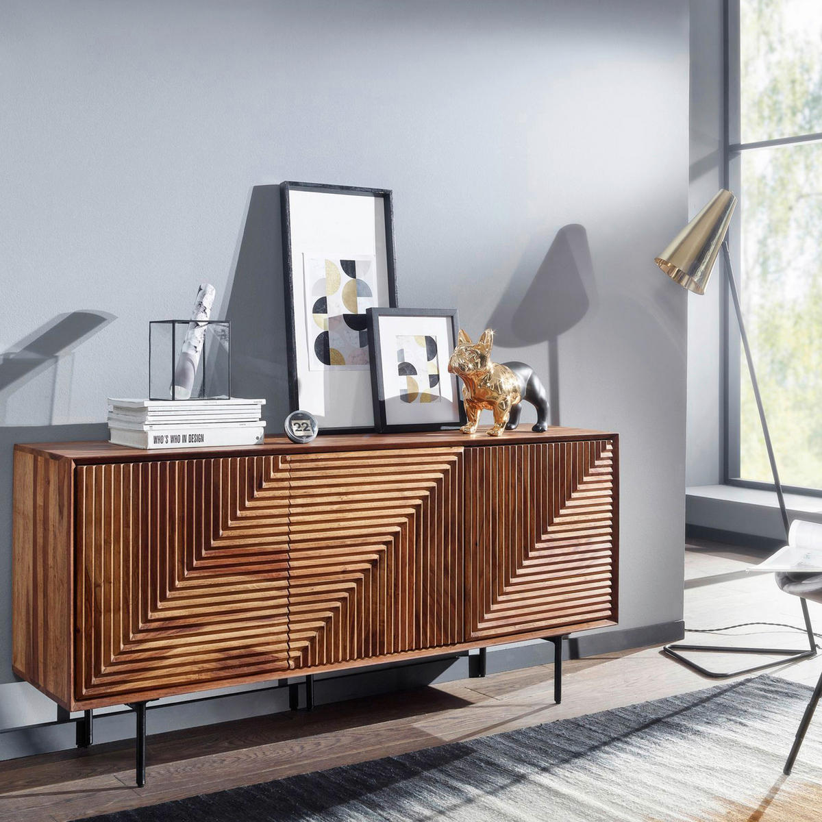 SIDEBOARD 148/72/40 cm  - Sheeshamfarben/Schwarz, Design, Holz/Metall (148/72/40cm) - MID.YOU