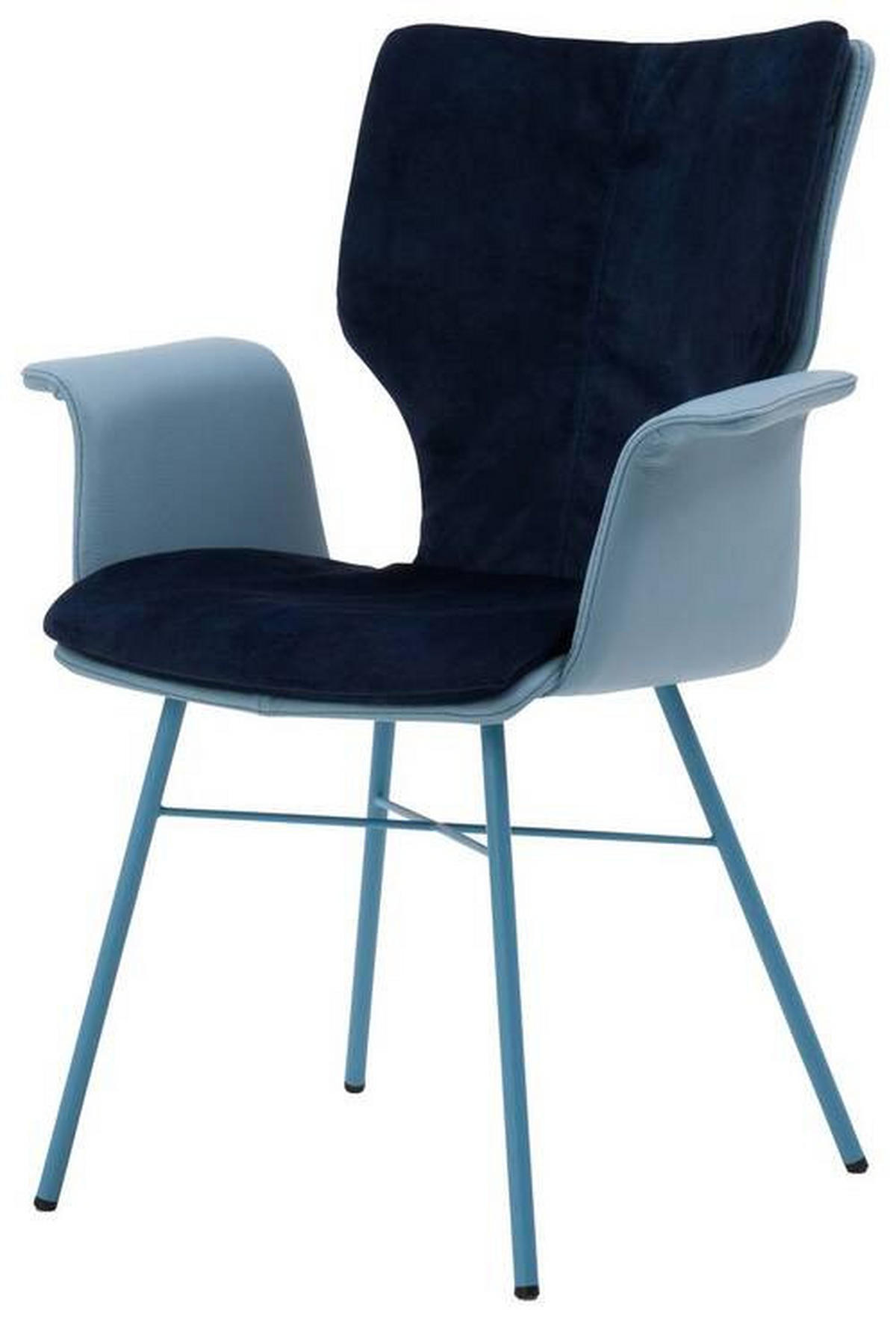 ARMLEHNSTUHL  in Samt Echtleder pigmentiert  - Dunkelblau/Hellblau, Design, Leder/Textil (48/91/60cm) - Bert Plantagie