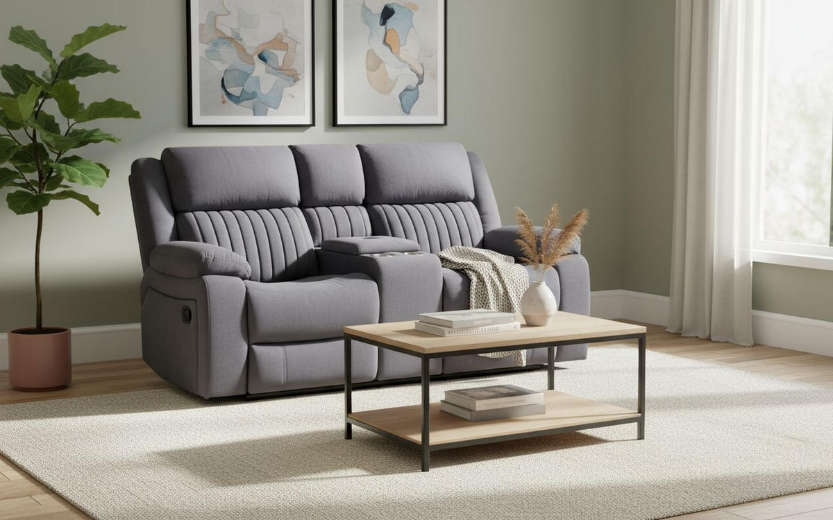 HEIMKINO-SOFA Velours Grau  - Grau, KONVENTIONELL, Textil/Metall (186/102/99cm) - MID.YOU