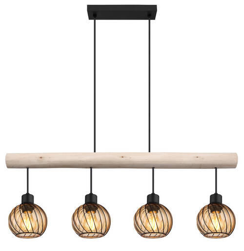 HÄNGLAMPA 82/13/120 cm  - svart/naturfärgad, Natur, metall/trä (82/13/120cm) - Globo