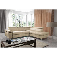 ECKSOFA Beige Echtleder Lederlook  - Chromfarben/Beige, Design, Leder/Textil (248/208cm) - Livetastic