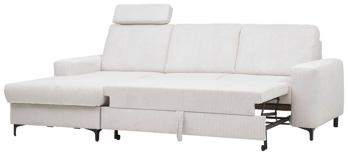ECKSOFA in Cord Weiss, Perlmutt  - Weiss/Perlmutt, Konventionell, Textil/Metall (167/247cm) - Stylife