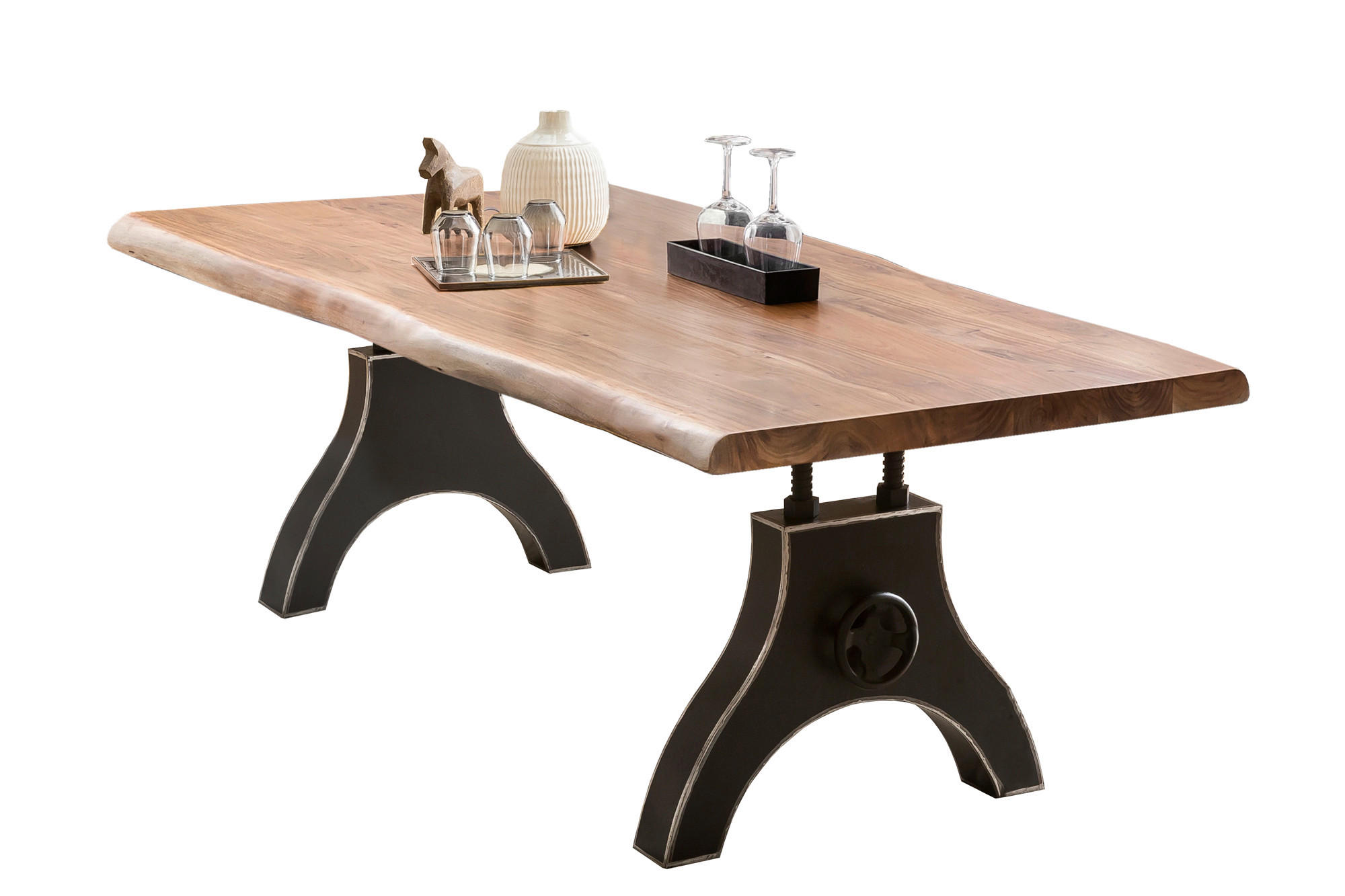 ESSTISCH 220/100/74 cm Echtholz  Holz, Metall rechteckig Naturfarben, Schwarz  - Schwarz/Naturfarben, MODERN, Holz/Metall (220/100/74cm) - MID.YOU
