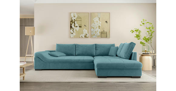ECKSOFA Türkis Cord - Türkis/Schwarz, KONVENTIONELL, Holz/Textil (298/202cm) - Carryhome