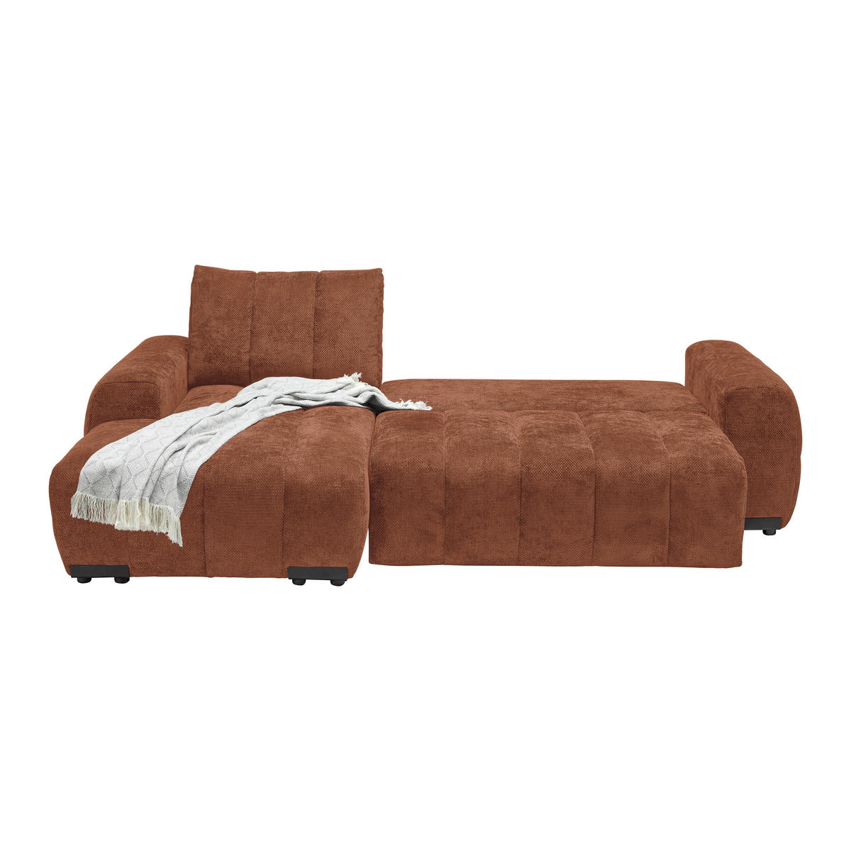 ECKSOFA Flachgewebe Terracotta  - Schwarz Hochglanz/Terracotta, Modern, Textil/Metall (166/93/273cm) - MID.YOU