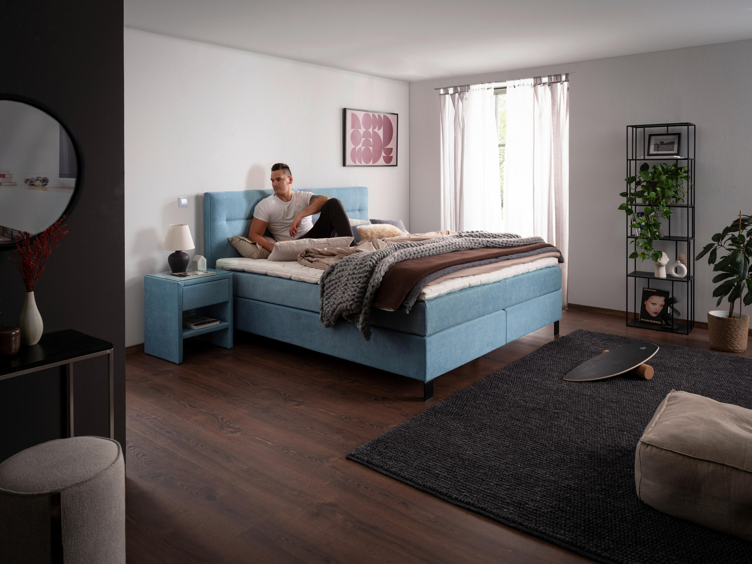BOXSPRINGBETT 200/220 cm  in Pastellblau  - Pastellblau/Schwarz, KONVENTIONELL, Textil/Metall (200/220cm) - Esposa