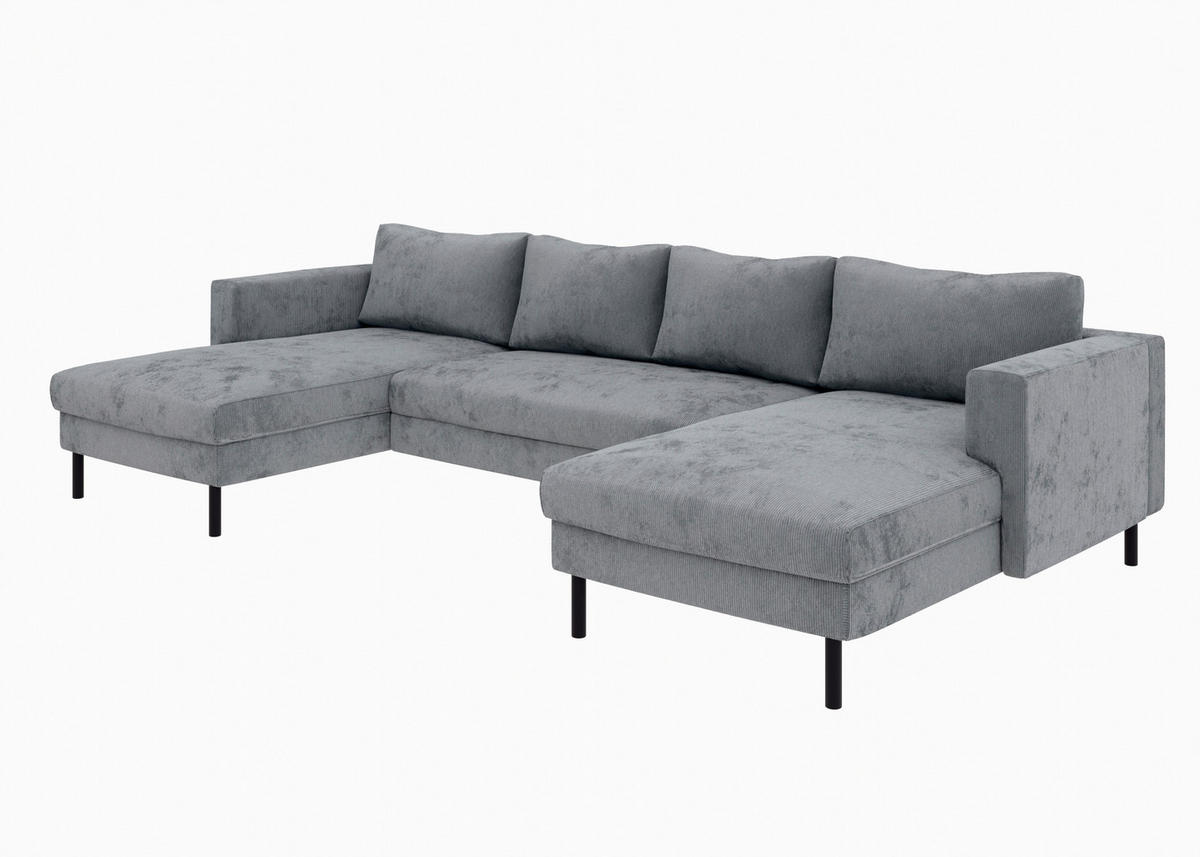 WOHNLANDSCHAFT Dunkelgrau Cord  - Dunkelgrau/Schwarz, MODERN, Textil/Metall (161/306/161cm) - Trendmanufaktur