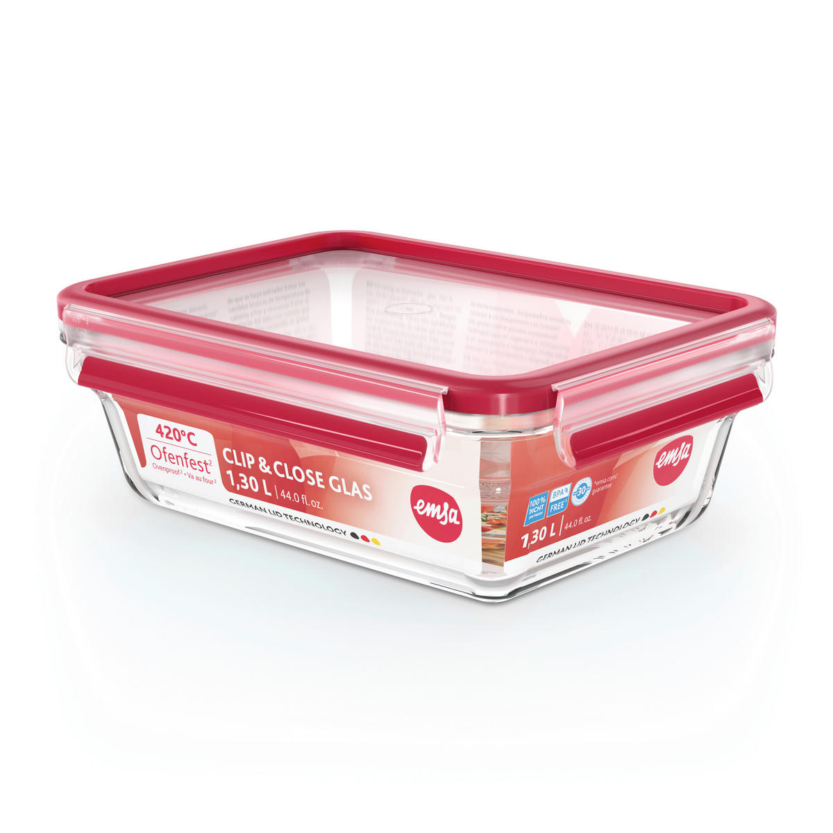 FRISCHHALTEDOSE 1,3 l  - Rot, Basics, Glas/Kunststoff (22,7/16,6/7,9cm) - Emsa