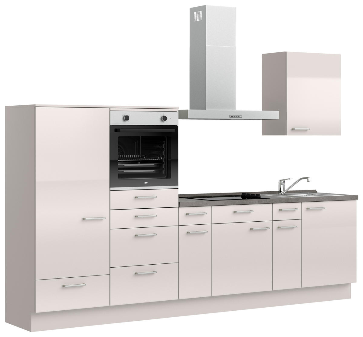 KÜCHENLEERBLOCK Flash 300 cm  in Schieferfarben, Hellgrau  - Schieferfarben/Edelstahlfarben, MODERN, Holzwerkstoff/Metall (300cm) - Nobilia