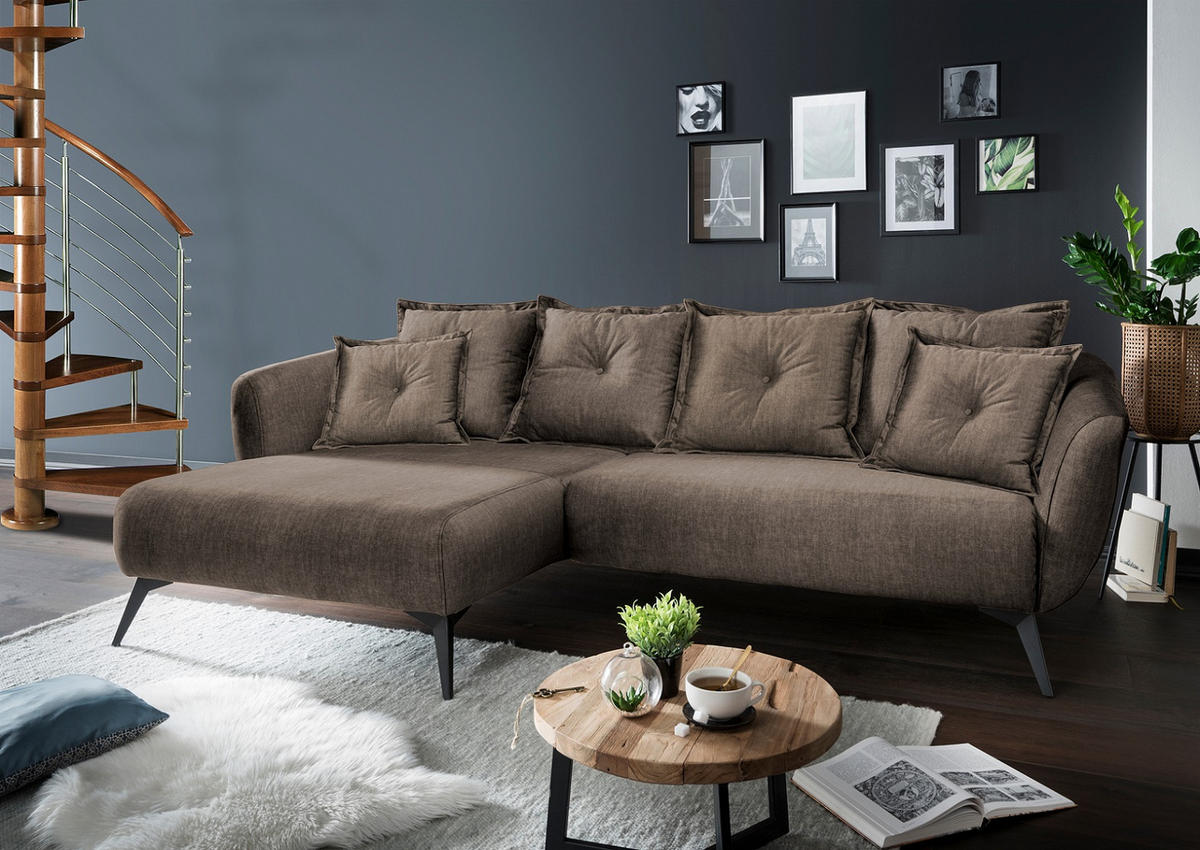 ECKSOFA in Velours Braun  - Schwarz/Braun, Modern, Holz/Textil (277/94/162cm) - Livetastic