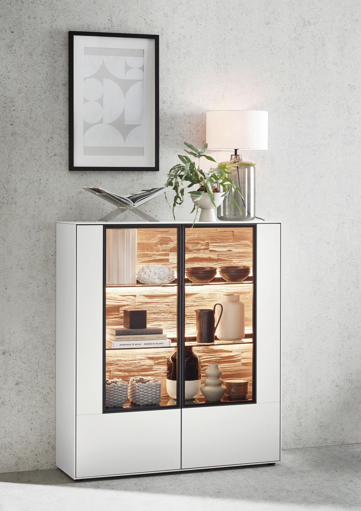 HIGHBOARD Grau  121,9/138,3/37,1 cm  - Schwarz/Grau, Design, Glas/Holzwerkstoff (121,9/138,3/37,1cm) - Dieter Knoll