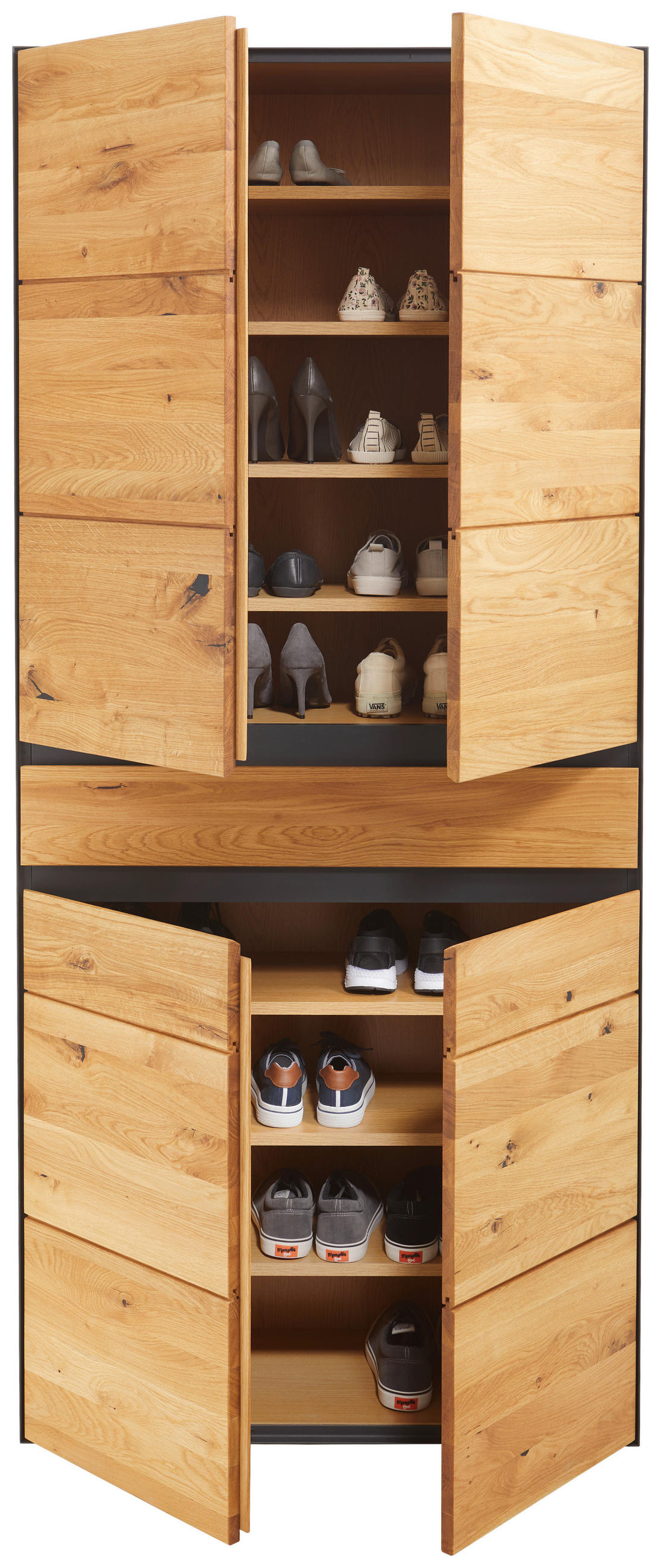 SCHUHSCHRANK Wildeiche furniert, massiv Anthrazit, Eichefarben  - Wildeiche/Eichefarben, Natur, Holz/Holzwerkstoff (89/200/38cm) - Linea Natura