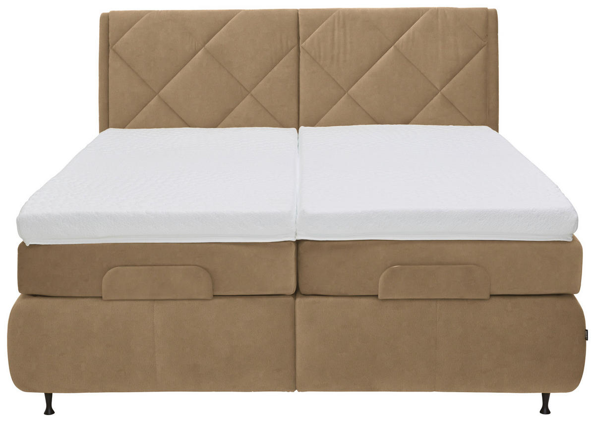 BOXSPRINGBETT 180/200 cm  in Hellbraun  - Hellbraun/Schwarz, KONVENTIONELL, Textil/Metall (180/200cm) - Dieter Knoll