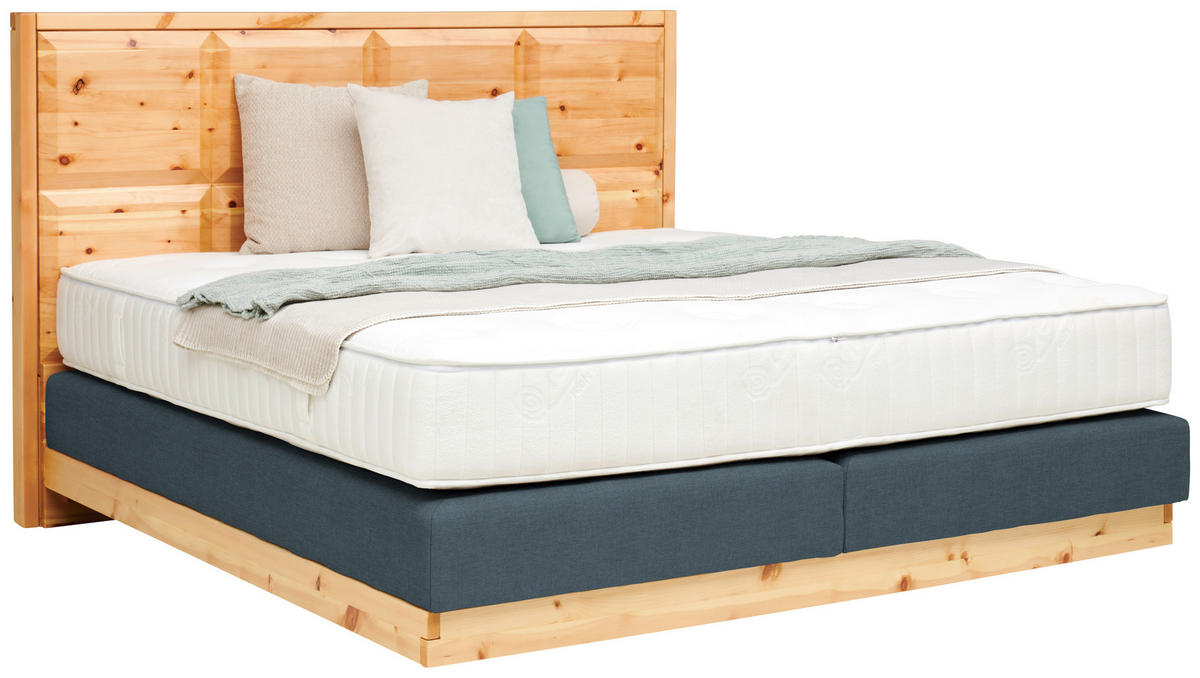BOXSPRINGBETT 160/200 cm  in Zirbelkieferfarben, Blaugrau  - Zirbelkieferfarben/Blaugrau, Natur, Holz/Textil (160/200cm) - Valnatura