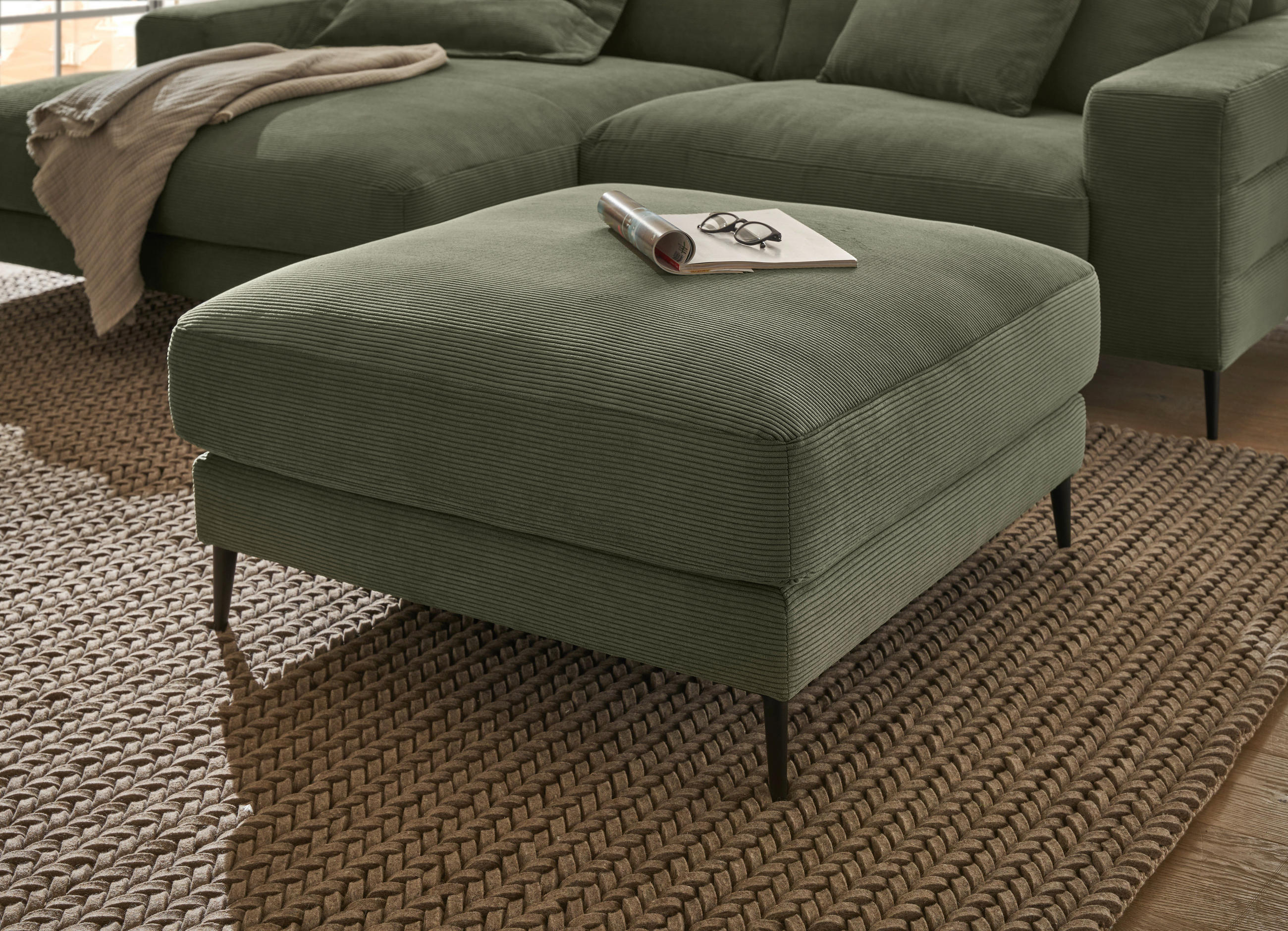 HOCKER Feincord Mokka  - Schwarz/Mokka, Design, Textil/Metall (90/43/90cm) - Dieter Knoll