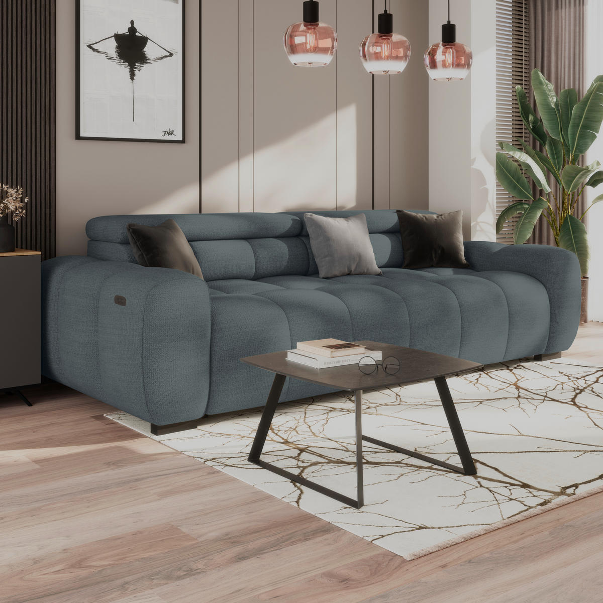 BIGSOFA Webstoff Grün  - Schwarz/Grün, Design, Kunststoff/Textil (248/77-97/108cm) - Welnova