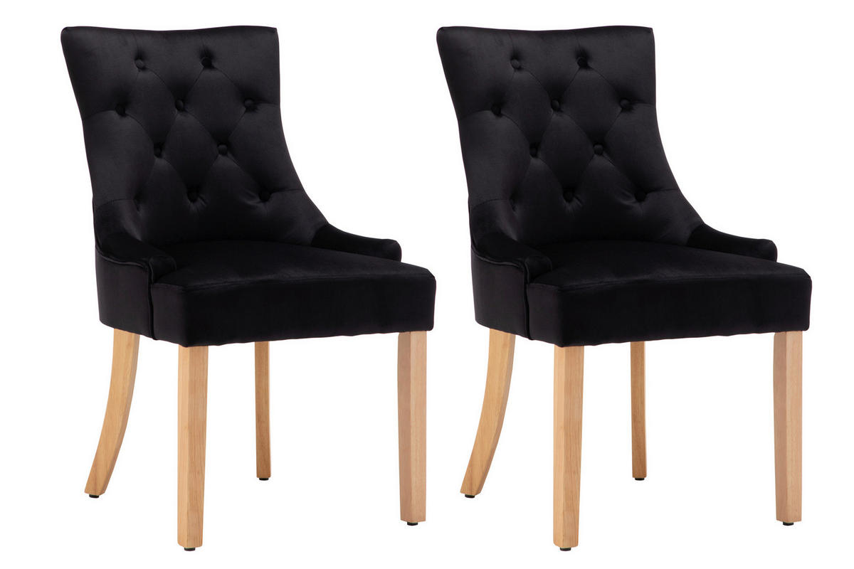 STUHL-SET 2 Stück  in Samt  - Schwarz/Naturfarben, Design, Holz/Textil (56/91/63cm) - Livetastic