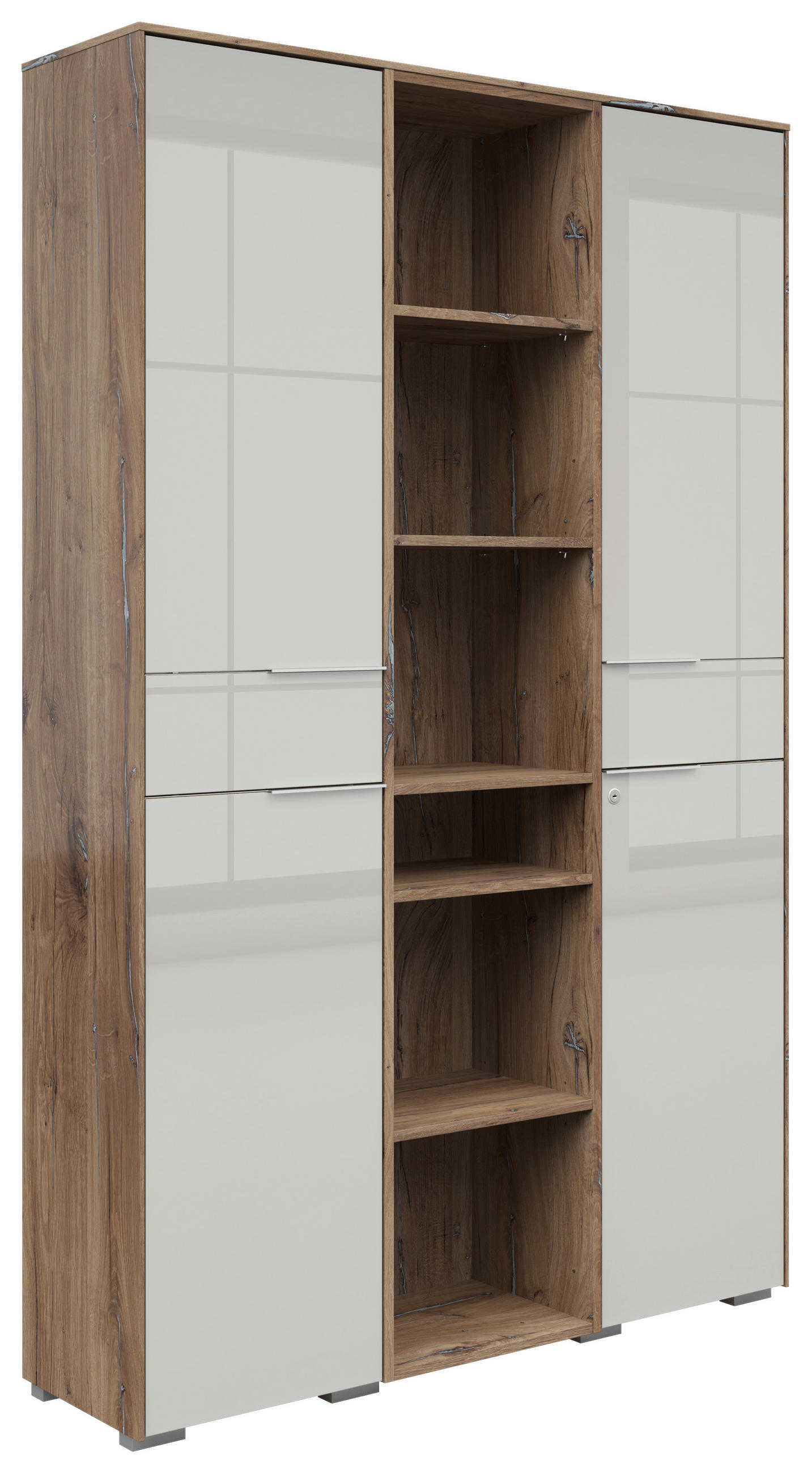 SCHRANK - Eiche dunkel/Hellgrau, KONVENTIONELL, Glas/Holzwerkstoff (122/199/37cm) - Voleo