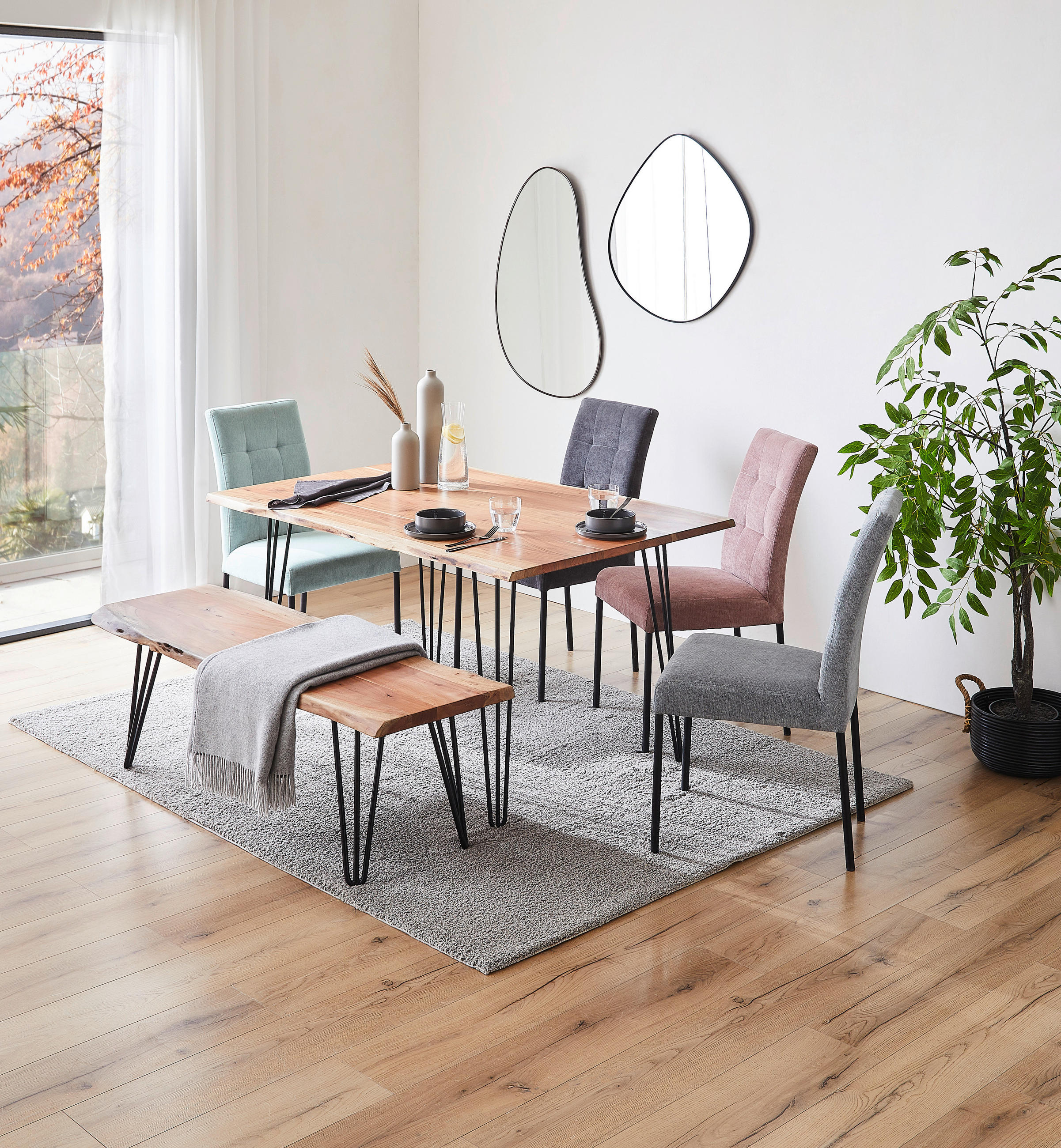 STUHL Webstoff Schwarz, Mintgrün Eisen - Schwarz/Mintgrün, Design, Textil/Metall (46/91/61cm) - Xora