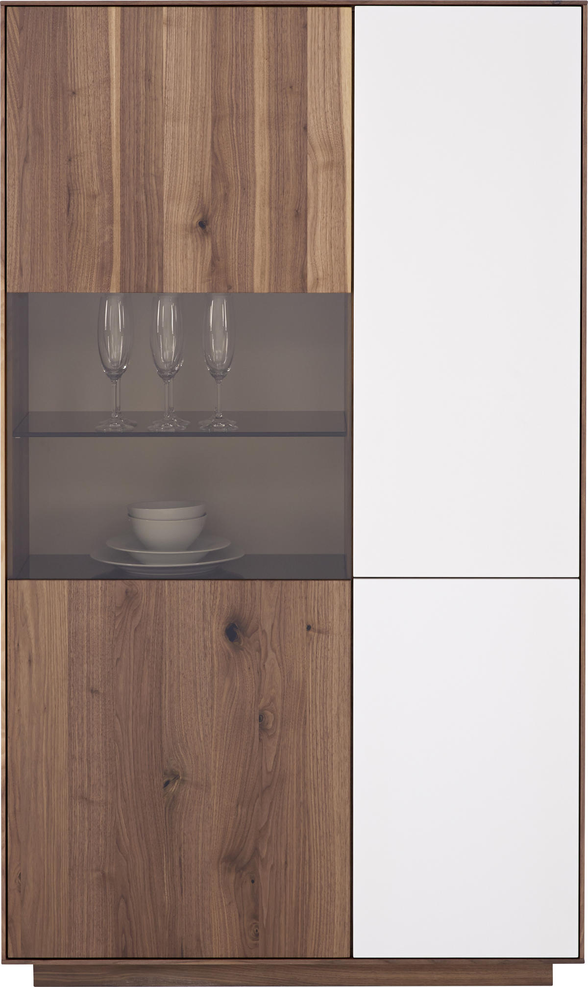 VITRINE in massiv Astnuss Nussbaumfarben, Hellgrau  - Nussbaumfarben/Hellgrau, Natur, Glas/Holz (98,1/166,6/36cm) - Anrei