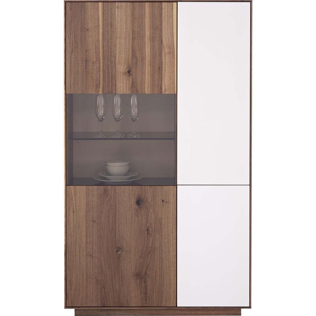 Thumbnail - Anrei Vitrine, Nussbaum, Hellgrau, Holz, Glas, Astnuss, massiv, 6 Fächer, 98.1x166.6x36 cm, Made in Austria, Typenauswah...
