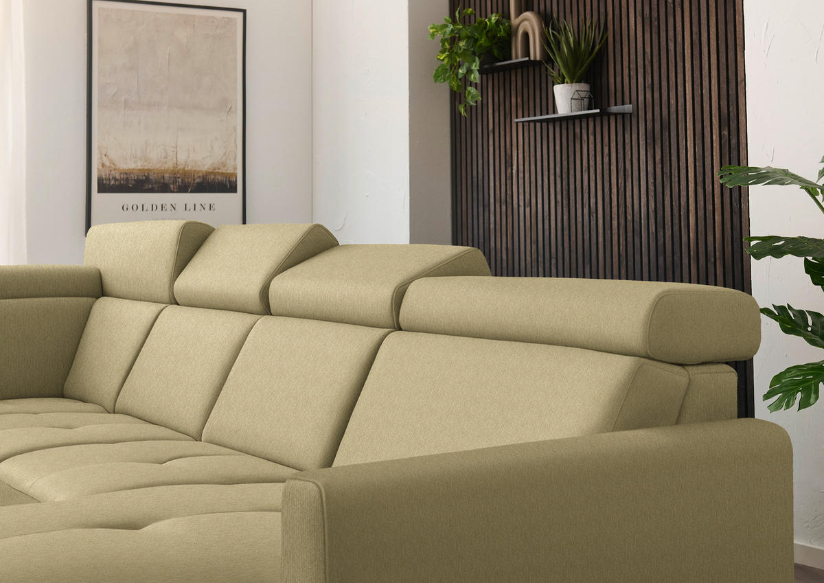 WOHNLANDSCHAFT Flachgewebe Honig  - Schwarz/Honig, Konventionell, Textil/Metall (215/333/174cm) - Beldomo System