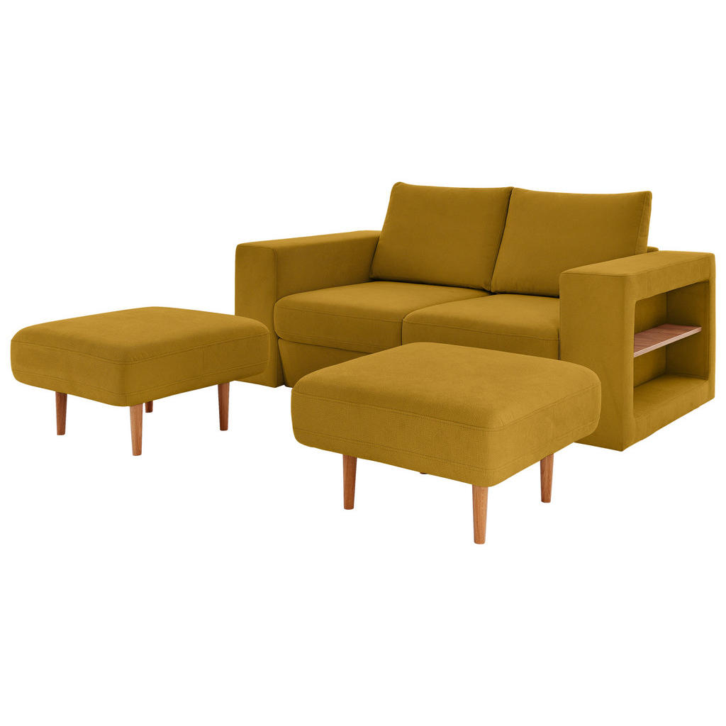 Thumbnail - Looks by W.Joop Zweisitzer-Sofa Looks V-2, Gelb, Textil, Eiche, 2-Sitzer, 172x96x107 cm, Made in EU, Rücken echt, Wohnzi...