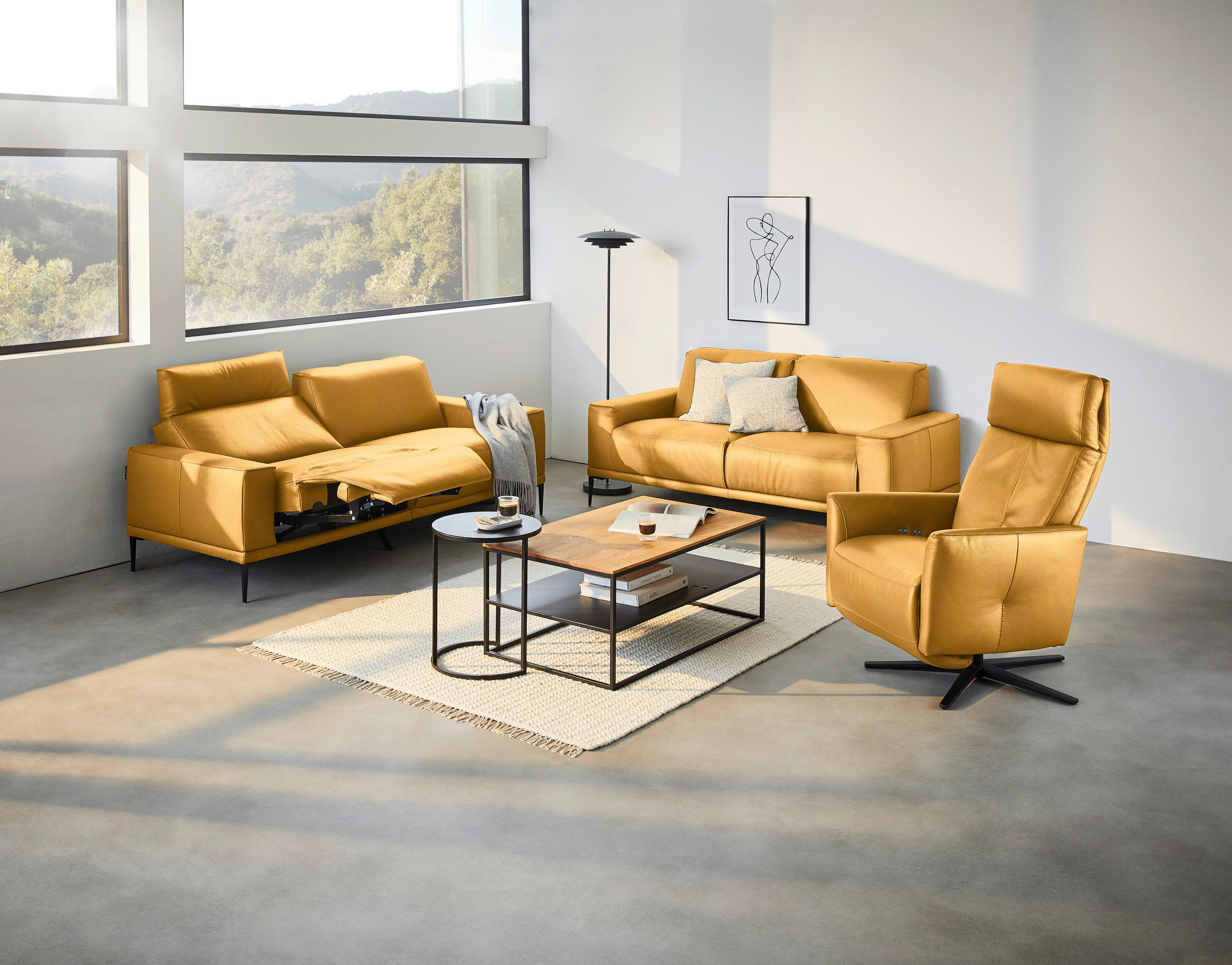 2-SITZER-SOFA in Echtleder Currygelb  - Currygelb/Schwarz, Design, Leder/Metall (180/82/92cm) - Johann Jakob