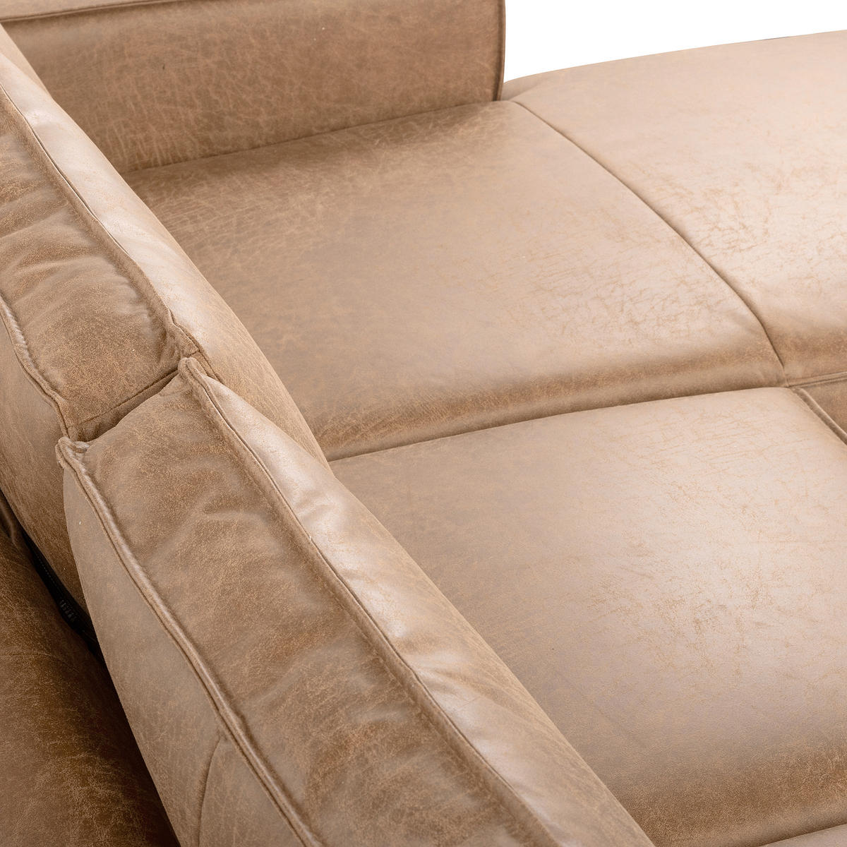 ECKSOFA Sandfarben Echtleder Lederlook Bettkasten, Schlaffunktion, Rücken echt  - Sandfarben/Schwarz, Design, Leder/Textil (166/238cm) - Livetastic