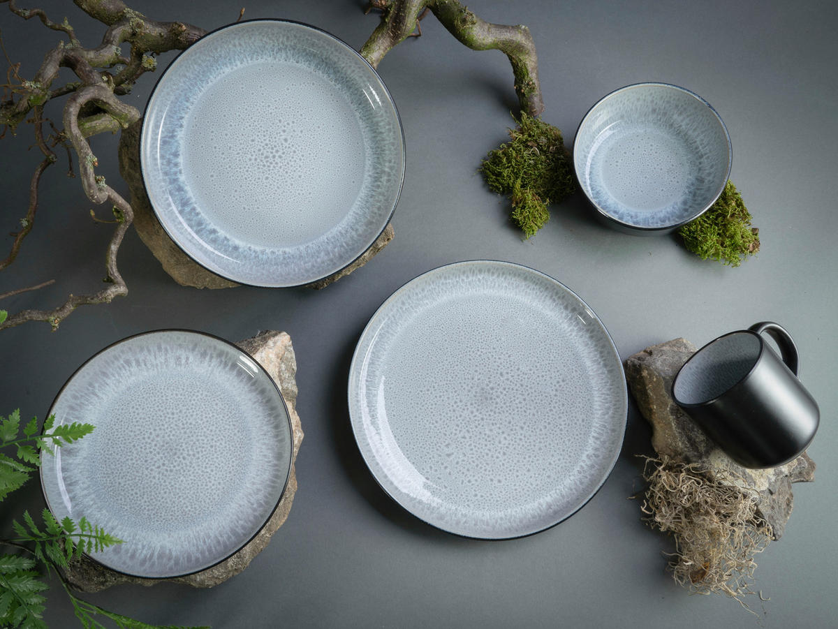 KOMBISERVICE Schwarz, Hellgrau Nordic Fjord Frost 16-teilig 4 Personen  - Hellgrau/Schwarz, Basics, Keramik (38/31/38cm) - Creatable