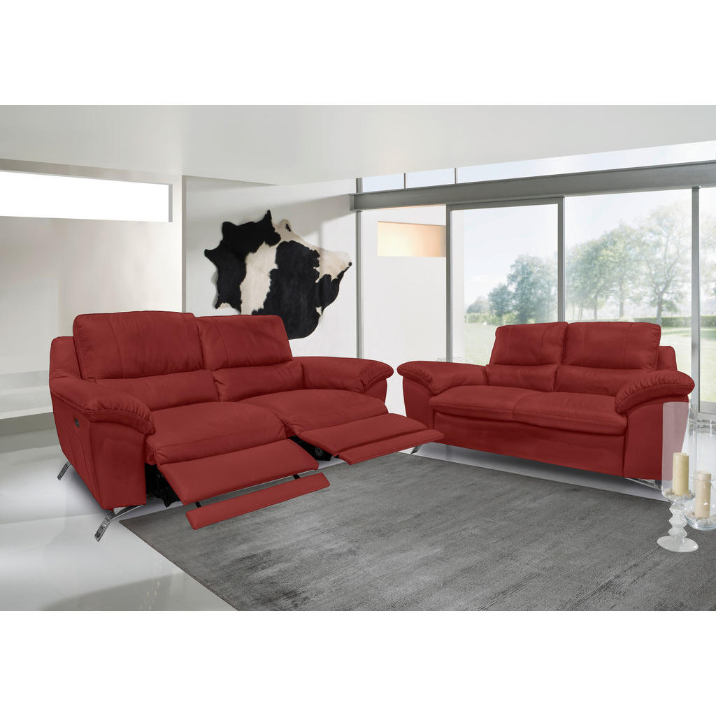 Thumbnail - Livetastic 2,5-Sitzer, Rot, Leder, Kombination Echtleder/Lederlook, Semi-Anilinleder, 216x97x95-151 cm, Made in EU, Wohn...