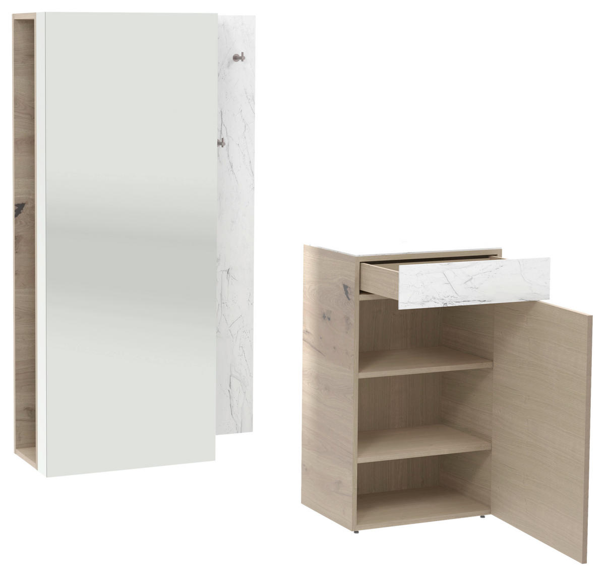 GARDEROBE 3-teilig  in 184/194/42,6 cm  - Eichefarben/Weiß, Natur, Glas/Holz (184/194/42,6cm) - Voglauer