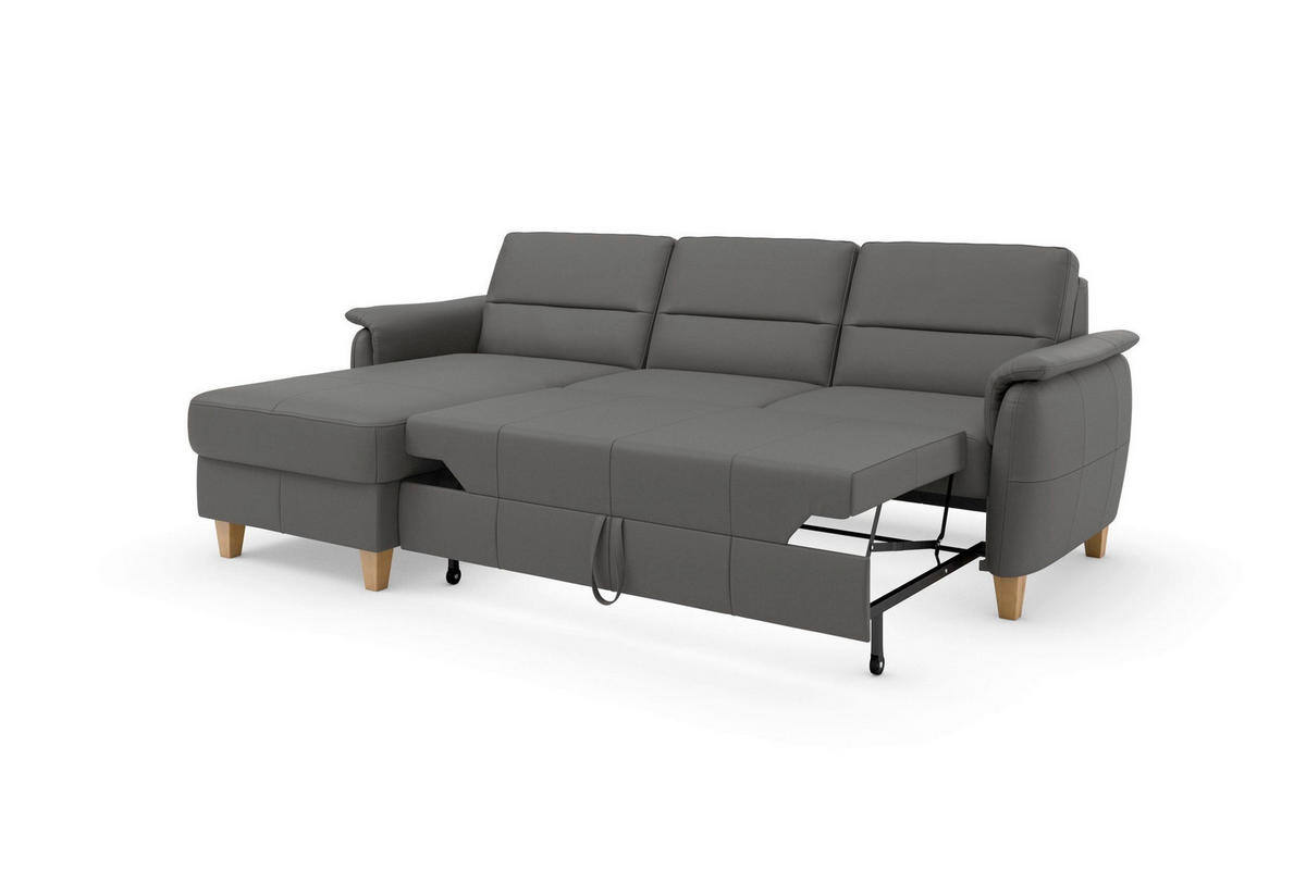 ECKSOFA PALMERA E in Echtleder Mokka  163/244 cm  - Eichefarben/Mokka, Basics, Leder/Holz (163/244cm) - Sit & More