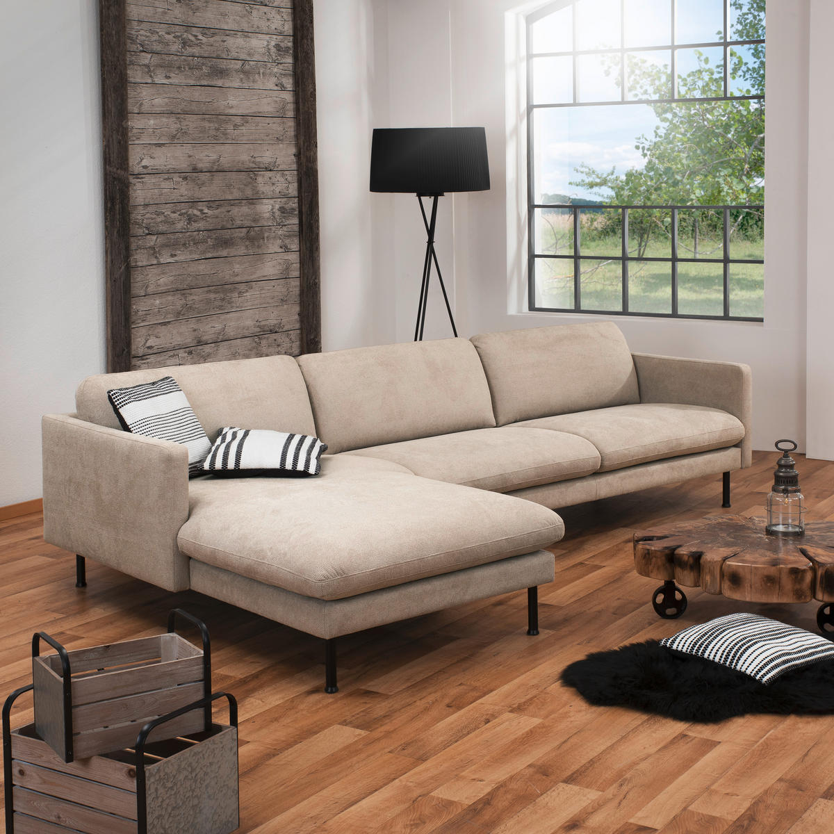 ECKSOFA in Flachgewebe Beige  - Beige/Schwarz, Modern, Textil/Metall (286/78/160cm) - Max Winzer