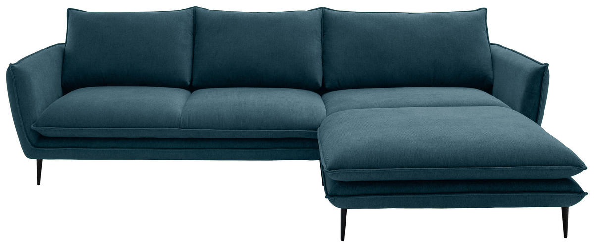 ECKSOFA Petrol Webstoff  - Petrol/Schwarz, KONVENTIONELL, Textil/Metall (304/196cm) - Hom`in