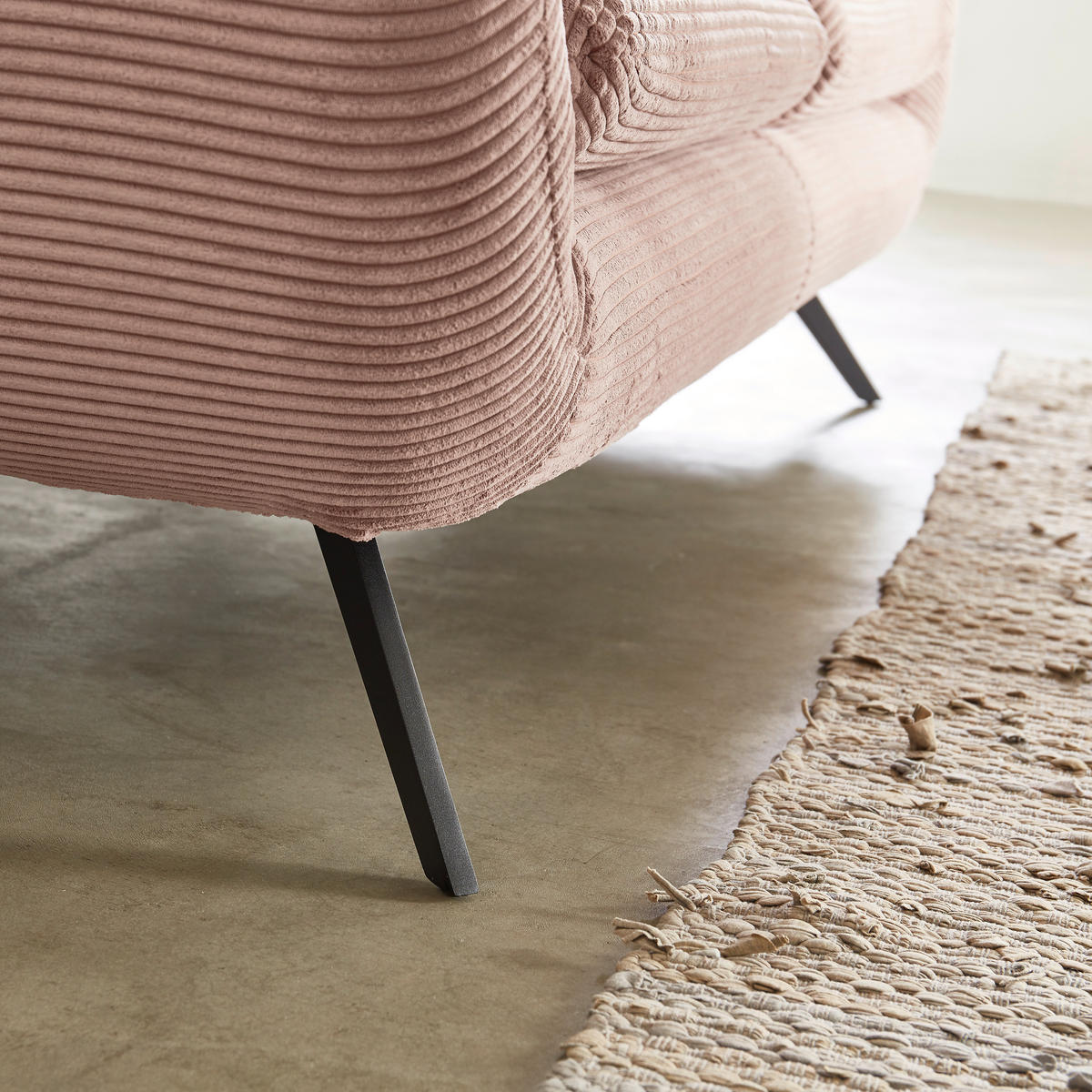 CHESTERFIELD-SOFA Cord Rosa  - Schwarz/Rosa, MODERN, Textil/Metall (160/94/95cm) - Pure Home Lifestyle