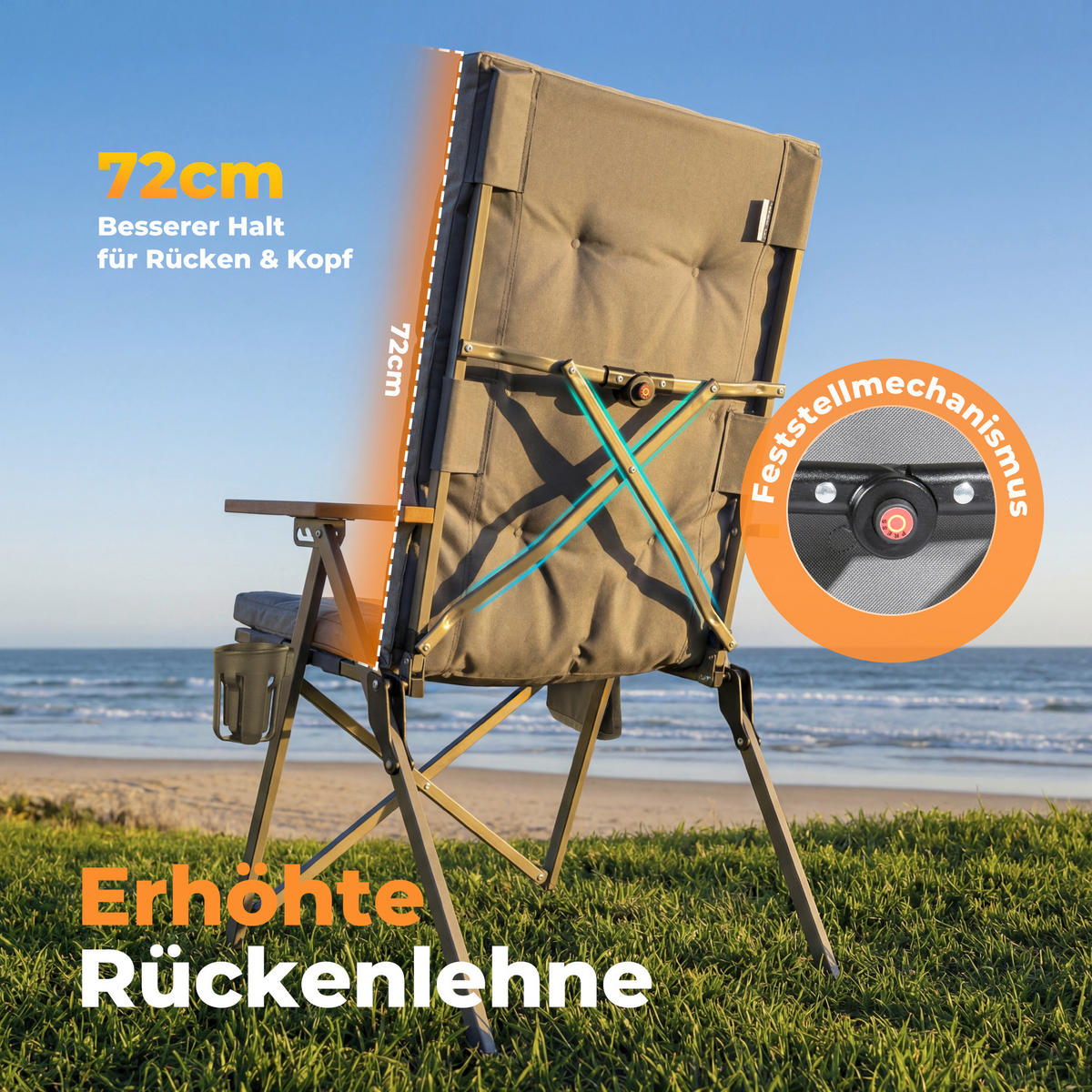 CAMPING-KLAPPSTUHL - Silberfarben/Hellgrau, Basics, Textil/Metall (56/109/71cm) - Modante