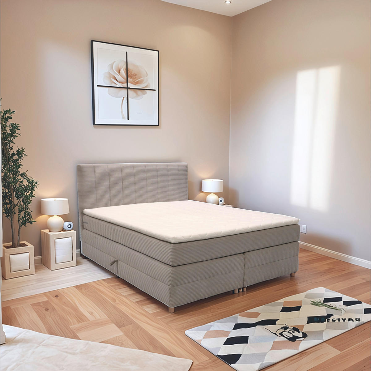 BOXSPRINGBETT 140/200 cm,  in Hellgrau, gepolstertes Kopfteil, Bettkasten, Topper, Matratzen, H2 + H2 = mittel  - Hellgrau/Schwarz, Basics, Kunststoff/Textil (140/200cm) - Boxxx