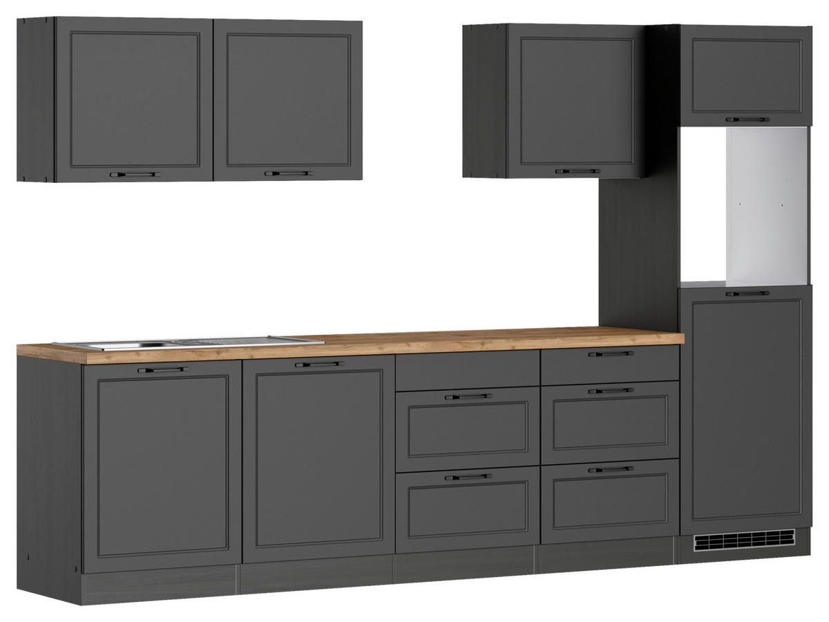 MODULKÖK UTAN VITVAROR 300 cm   i grå, ek Wotan  - ek Wotan/svart, Lifestyle, metall/trämaterial (300cm) - Held