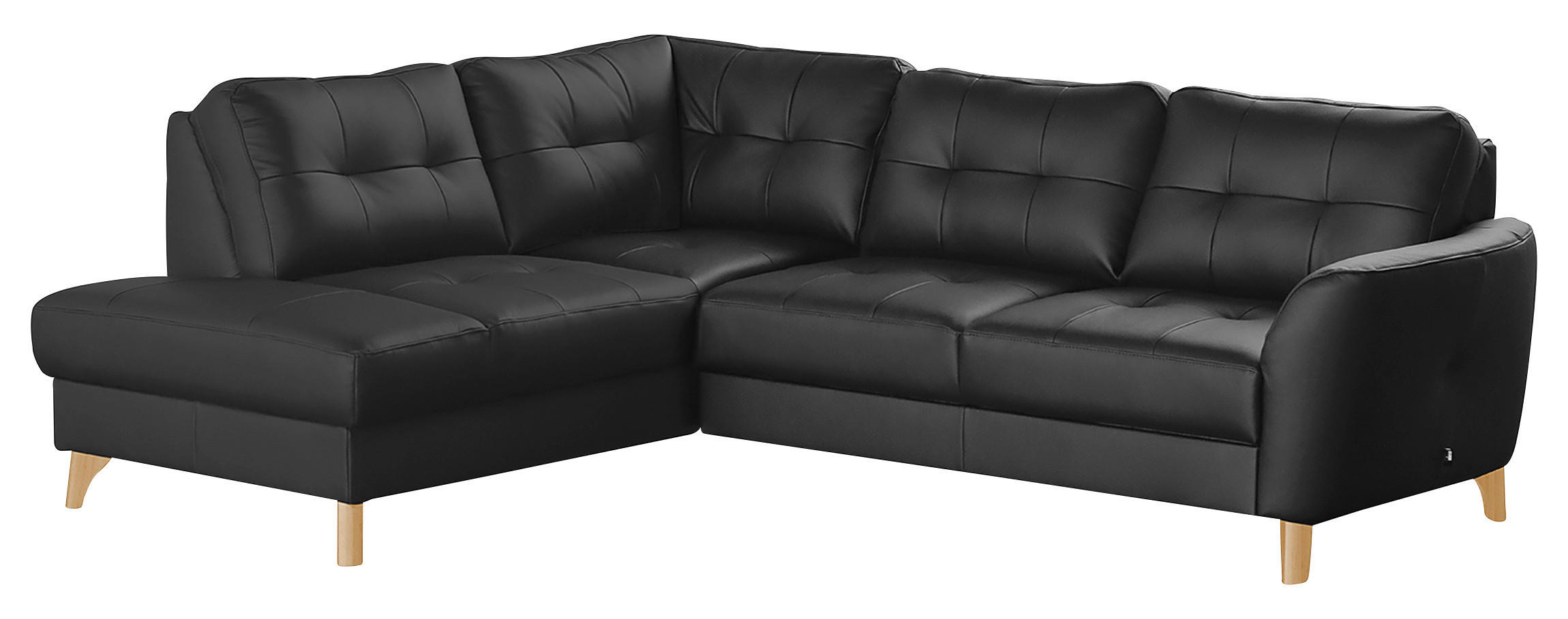 ECKSOFA in Lederlook Echtleder Schwarz  - Buchefarben/Schwarz, Design, Leder/Holz (190/236cm) - Livetastic