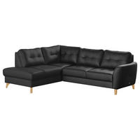 ECKSOFA Schwarz Echtleder Lederlook  - Buchefarben/Schwarz, Design, Leder/Holz (190/236cm) - Livetastic
