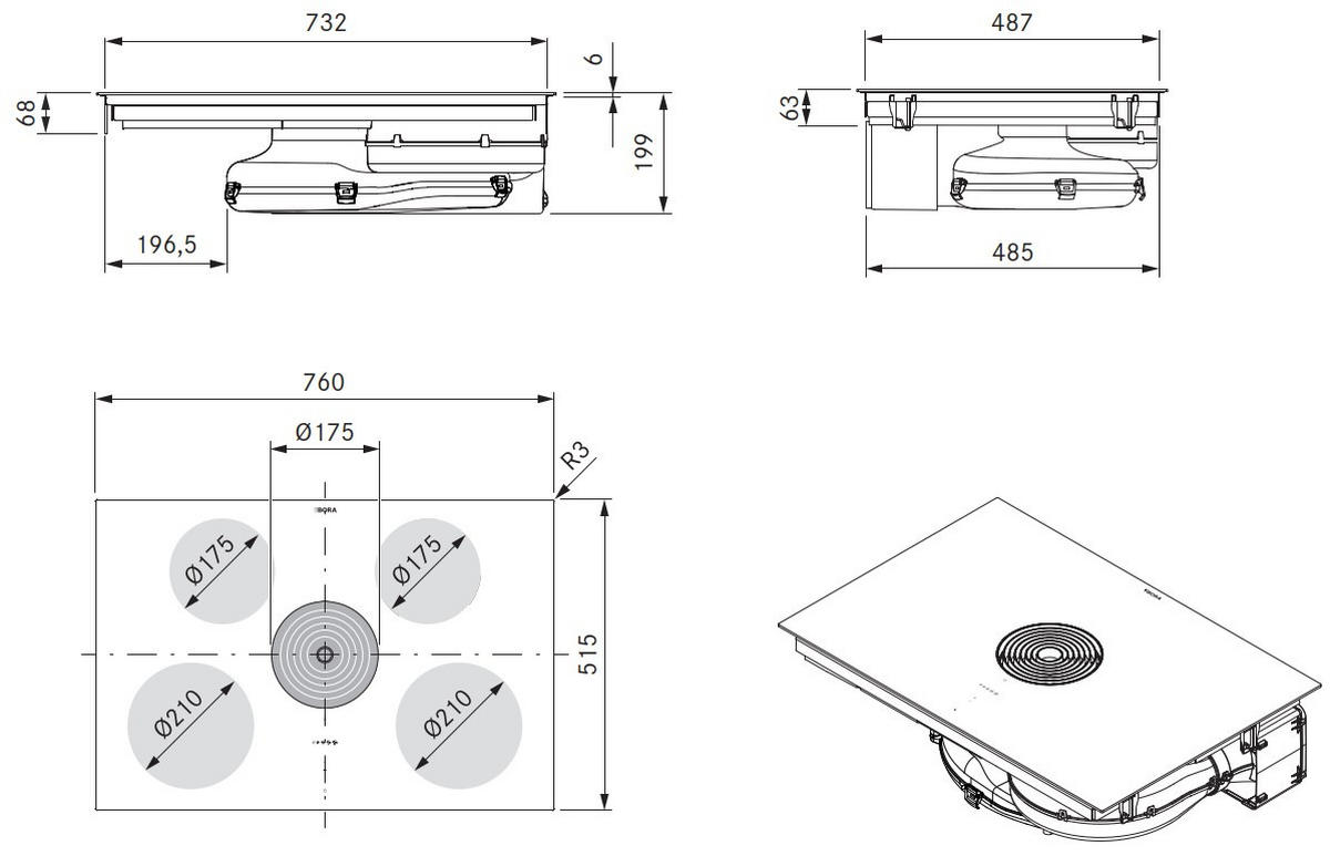 KOCHFELD-DUNSTABZUG-KOMBI E80NUE02  - Schwarz, Basics, Glas/Metall (76/19,9/51,5cm) - Bora