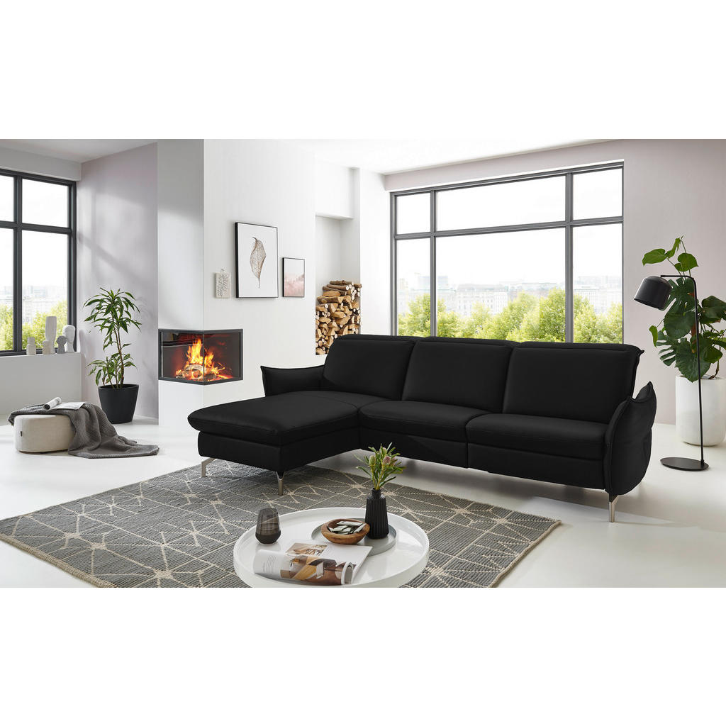 Thumbnail - Livetastic Ecksofa, Schwarz, Textil, 4-Sitzer, Ottomane links, L-Form, 233x179 cm, Hocker erhältlich, motorische Relaxfu...